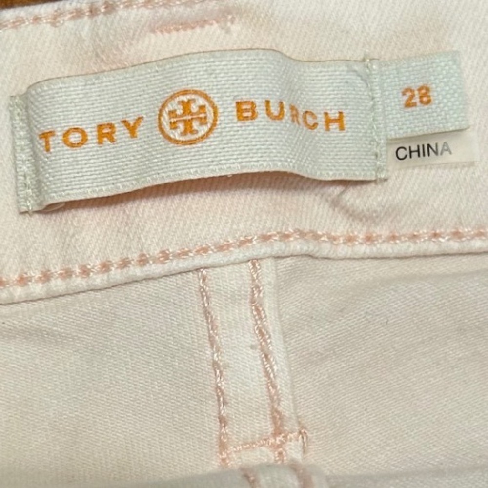 Tory Burch Pale Pink Straight Leg Jeans Women 28 Mid Rise Stretch Denim - Picture 3 of 6